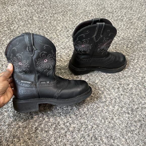 Justin Work Boots Gypsy Wanette 8 Inch Steel Toe Western 7.5 B Black Leather - Picture 5 of 8